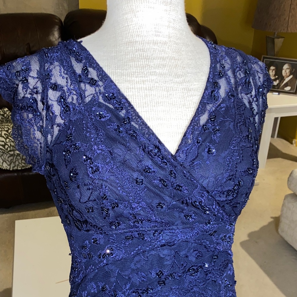 MARINA Lace Cap Sleeve Dress in Royal Blue
